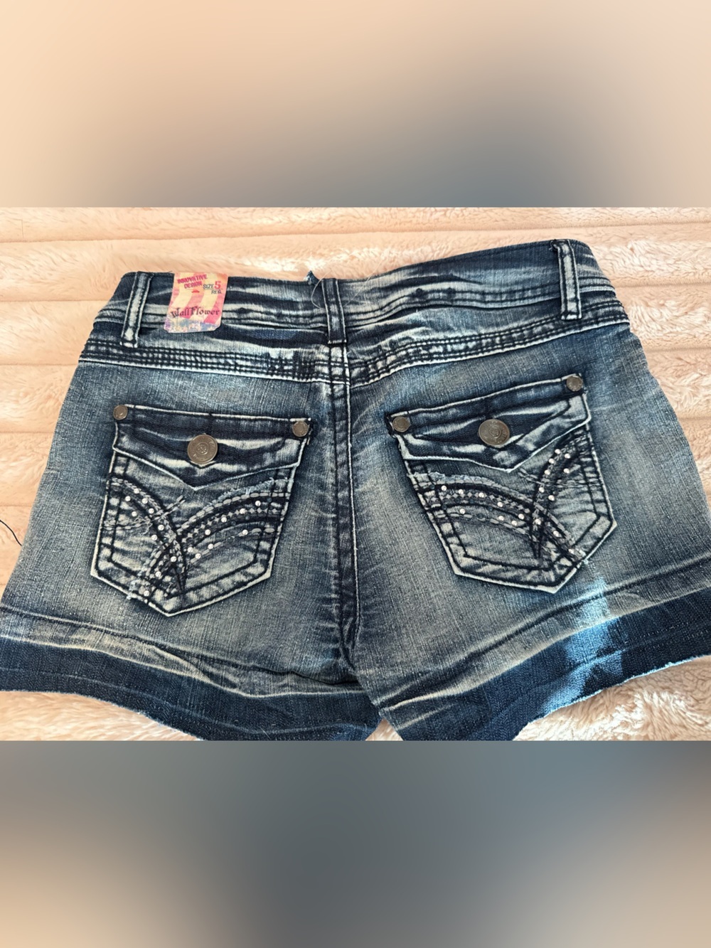 NWT WallFlower Embellished Denim Shorts Size 5 Bling Flap Pocket Y2K McBling